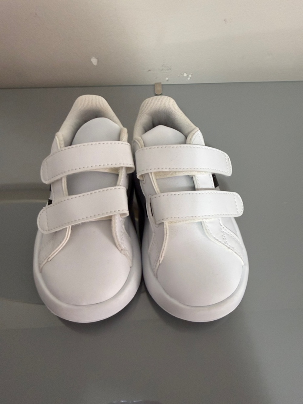 adidas Kids White and Black Velcro Sneakers with Logo Heel